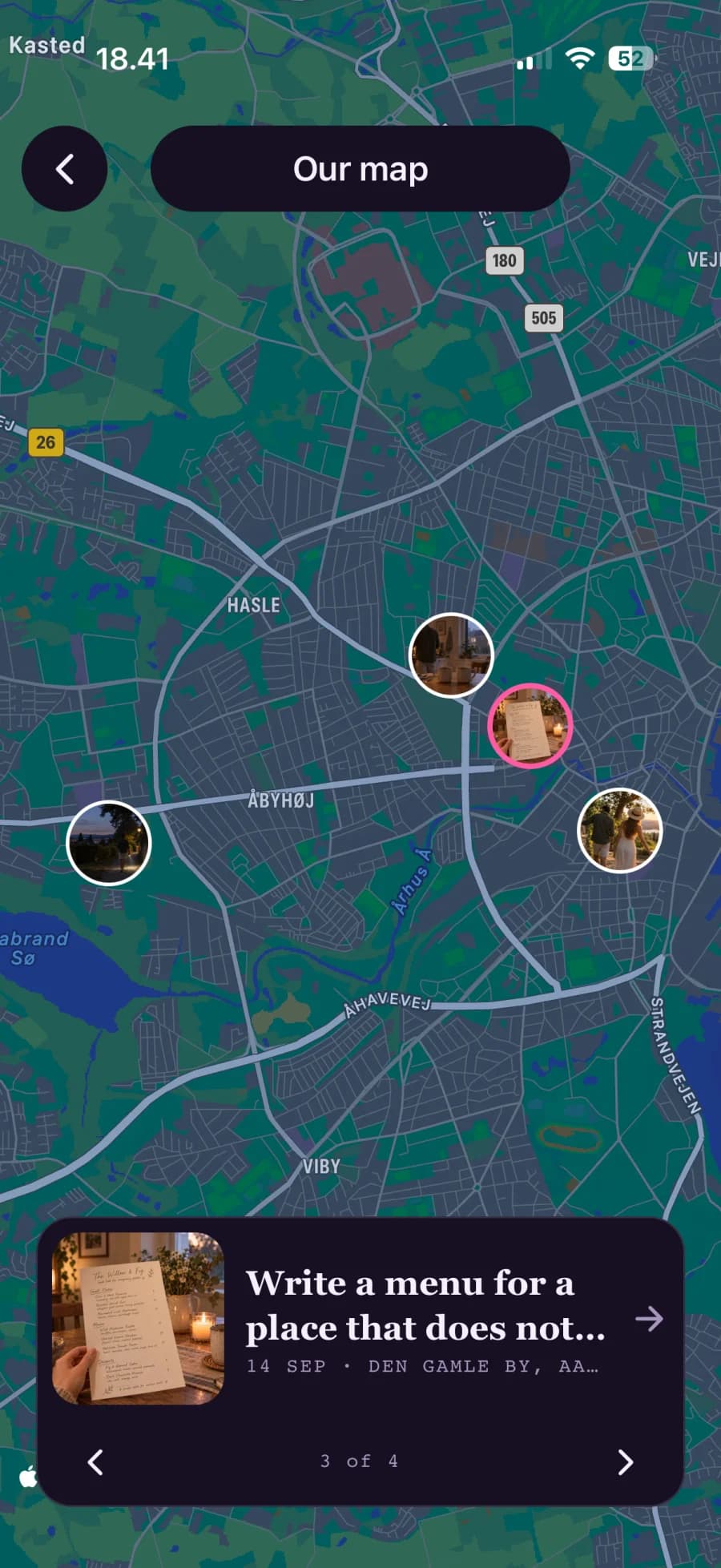 CoupleGoAI shared map showing a couple's Moments pinned across the city